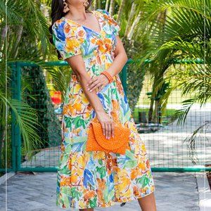 New Maggy London Trimmed V-Neck Midi Dress